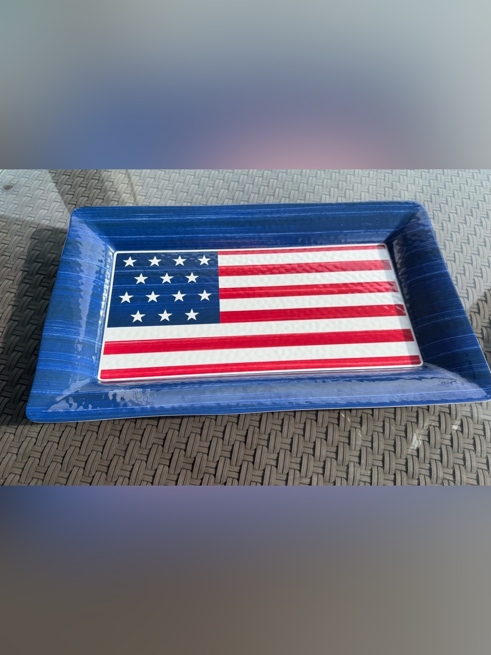 Surla Table Melamine serving platter. American Flag design.